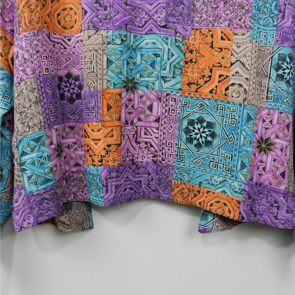 Vintage Laura Kieffer Twofer Jacket Top Sz XL Purple Teal Black Print 80s 90s - Picture 11 of 12